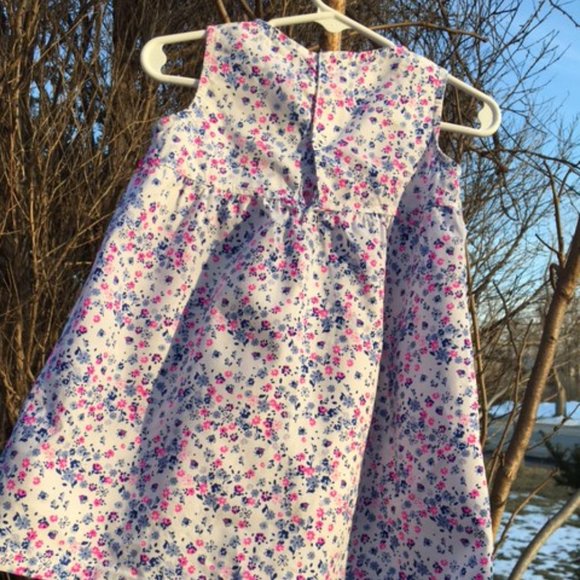 Fresh, NWOT, PInk & Blue Flowers, & Bumble Bees on White, Cotton Dress .24 mths - Picture 7 of 7